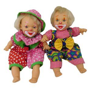 Set Of 2 Vintage GI-Go Toy Beanie Clown Doll 7.5"